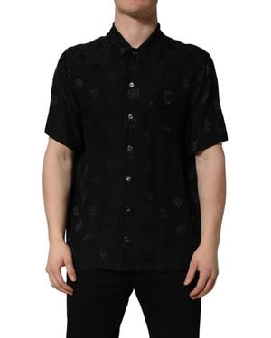 Dolce & Gabbana Black Logo Monogram Short Sleeves Men Shirt