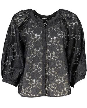 Desigual Lace Blouse Puff Sleeve - Black