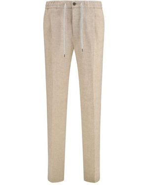 PT Torino Beige Linen Casual Trousers - Natural