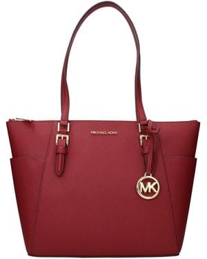 Michael Kors Charlotte Leather Shoulder Bag/Cherry - Red