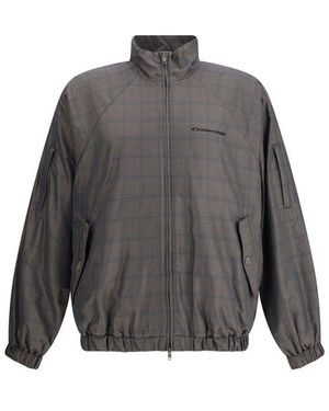 Balenciaga Zipped Jacket With Brown And Blue Checked Motif - Gray