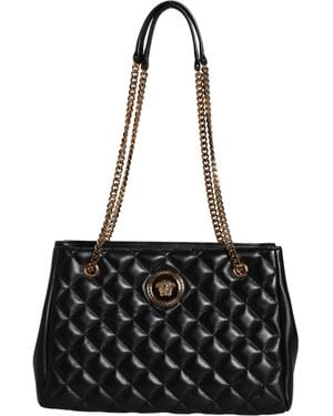 Versace Black Quilted Nappa Leather Shoulder Chain Strap Bag
