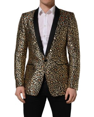 Dolce & Gabbana Gold Leopard Single Breasted Men Coat Jacket - Black