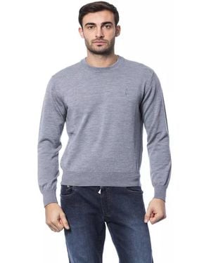 Billionaire Italian Couture Embroidered Merino Wool Crew Neck Jumper - Blue