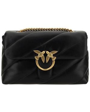 Pinko Black Calf Leather Bos Taurus Shoulder Bag