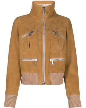 DSquared² Ribbed-Detail Zipped-Up Bomber Jacket - Brown
