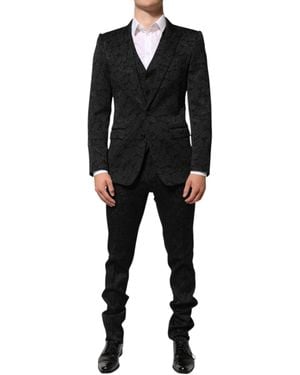 Dolce & Gabbana Black 3 Piece Brocade Jacquard Suit Martini
