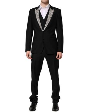 Dolce & Gabbana Martini Crystal Embellished 3 Pc Suit - Black