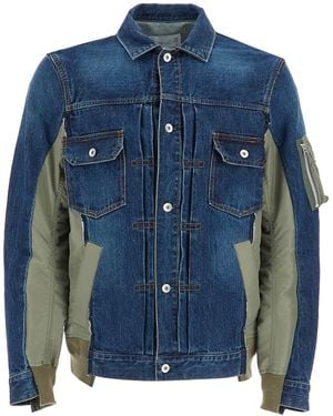 Sacai Denim And Nylon Jacket For - Blue