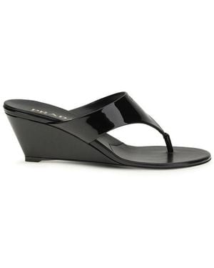 Prada Black Calf Leather Bos Taurus Wedge Sandals - Multicolor