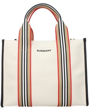 Burberry Beige Fabric Handbag - Red