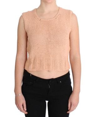 Pink Memories Pink Cotton Blend Knitted Sleeveless Jumper