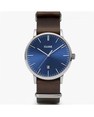 Cluse Brown Leather Watch - Blue