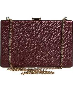 Dolce & Gabbana Maroon Leather Clutch Evening Crossbody Bag - Purple