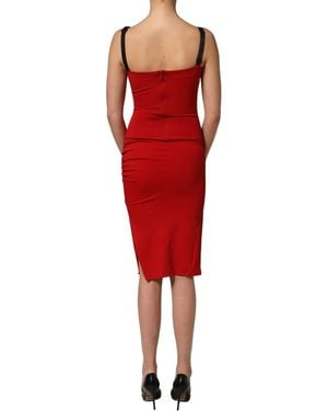 Dolce & Gabbana Stretch Bodycon Sheath Knee Length Dress Viscose Nylon Silk Elastane - Red