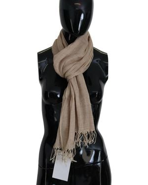 CoSTUME NATIONAL Beige Cotton Shawl Foulard Fringe Scarf - Black
