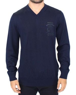 Ermanno Scervino Elegant V-Neck Wool Blend Pullover - Blue