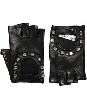 Dolce & Gabbana Black Embellished Wrist Length Mitten Gloves