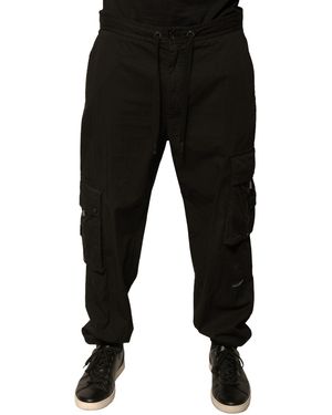 Dolce & Gabbana Black Cotton Cargo Jogger Joggers Trousers