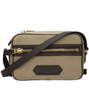 Tom Ford Beige Fabric Crossbody Bag - Black