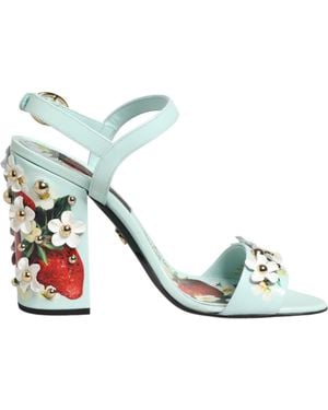 Dolce & Gabbana Mint Floral Studs Heels Sandals Shoes - Green