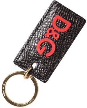 Dolce & Gabbana Black Calf Leather Logo Metal Ring Men Keychain Keyring - Red