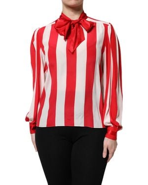 Dolce & Gabbana Red White Stripes Ascot Collar Blouse Top
