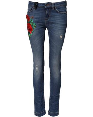 Dolce & Gabbana Embroidered Floral Detail Jeans - Blue