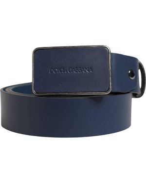 Dolce & Gabbana Blue Leather Logo Metal Buckle Men Belt