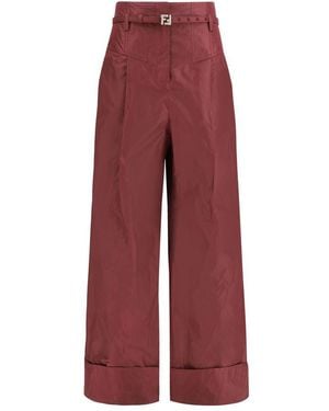 Fendi Bordeaux Silk Casual Trousers - Red