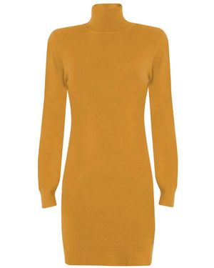 Yes-Zee Ribbed Viscose Turtleneck Dress - Orange