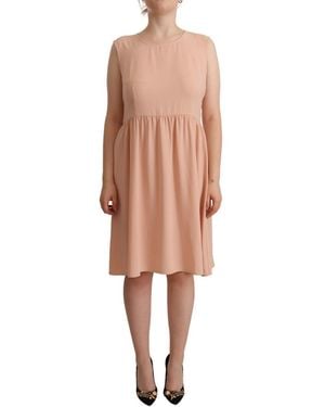 Twinset Polyester Sleeveless Shift Knee Length Dress - Natural