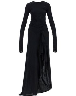 The Attico Long Draped Jersey Dress With Pleats - Black