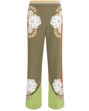 La DoubleJ Multicolour Viscose Casual Trousers - Green