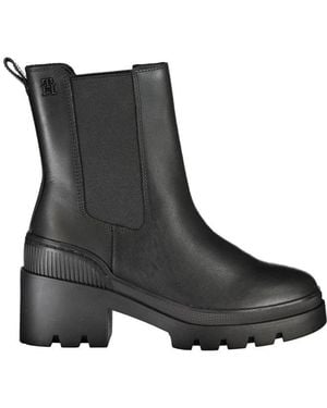 Tommy Hilfiger Chic Side Elastic Ankle Boots With Logo Detail - Black