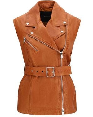 Pinko Brown Goatskin Sleeveless Jacket