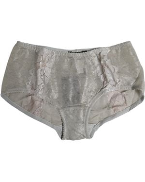 Dolce & Gabbana Grey Cotton Floral Lace High Waist Panty Underwear