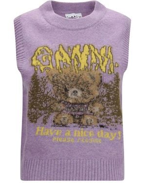 Ganni Alpaca Vicugna Pacos Sleeveles Sweater - Purple