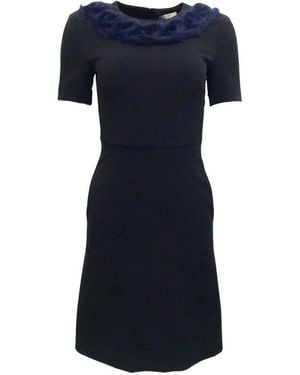 Fendi Knitted Mink Collar Dress - Blue