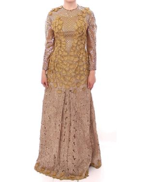 Lanre Da Silva Ajayi Long Lace Maxi Crystal Dress - Natural