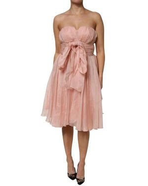 Dolce & Gabbana Silk Chiffon A-Line Pleated Midi Dress - Pink