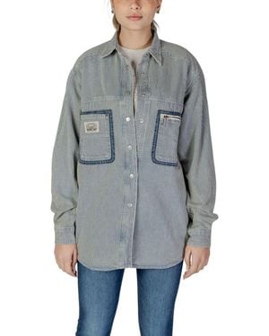 Replay Pinstripe Long Sleeve Cotton Shirt With Classic Collar - Gray