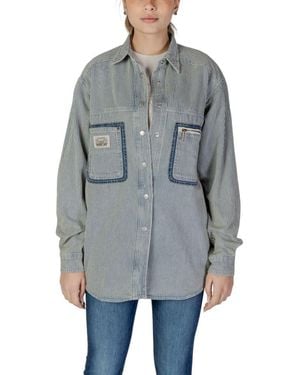 Replay Pinstripe Long Sleeve Cotton Shirt With Classic Collar - Grey