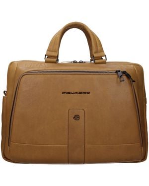 Piquadro Beige Leather Business And Laptop Bags - Brown