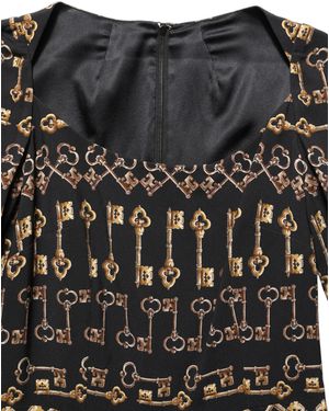 Dolce & Gabbana Black Key Print Long Sleeves Sheath Midi Dress