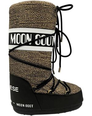 Borbonese Beige Textile Boot - Black