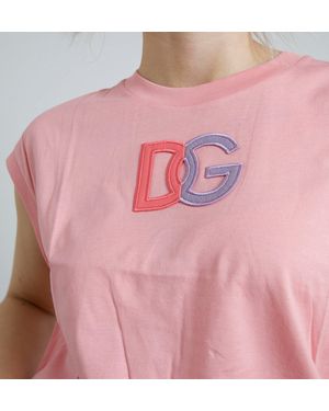 Dolce & Gabbana Pink Cotton Dg Logo Crew Neck Tank T