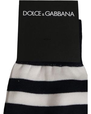 Dolce & Gabbana Black White Stripes Cotton Mid Calf Accessory Socks