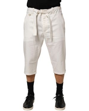 Dolce & Gabbana White Cotton Stretch Cropped Trouser Pants - Gray