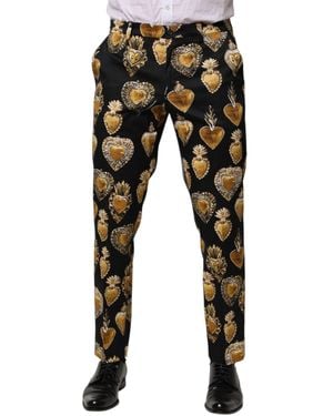 Dolce & Gabbana Black Gold Sacred Heart Print Pants